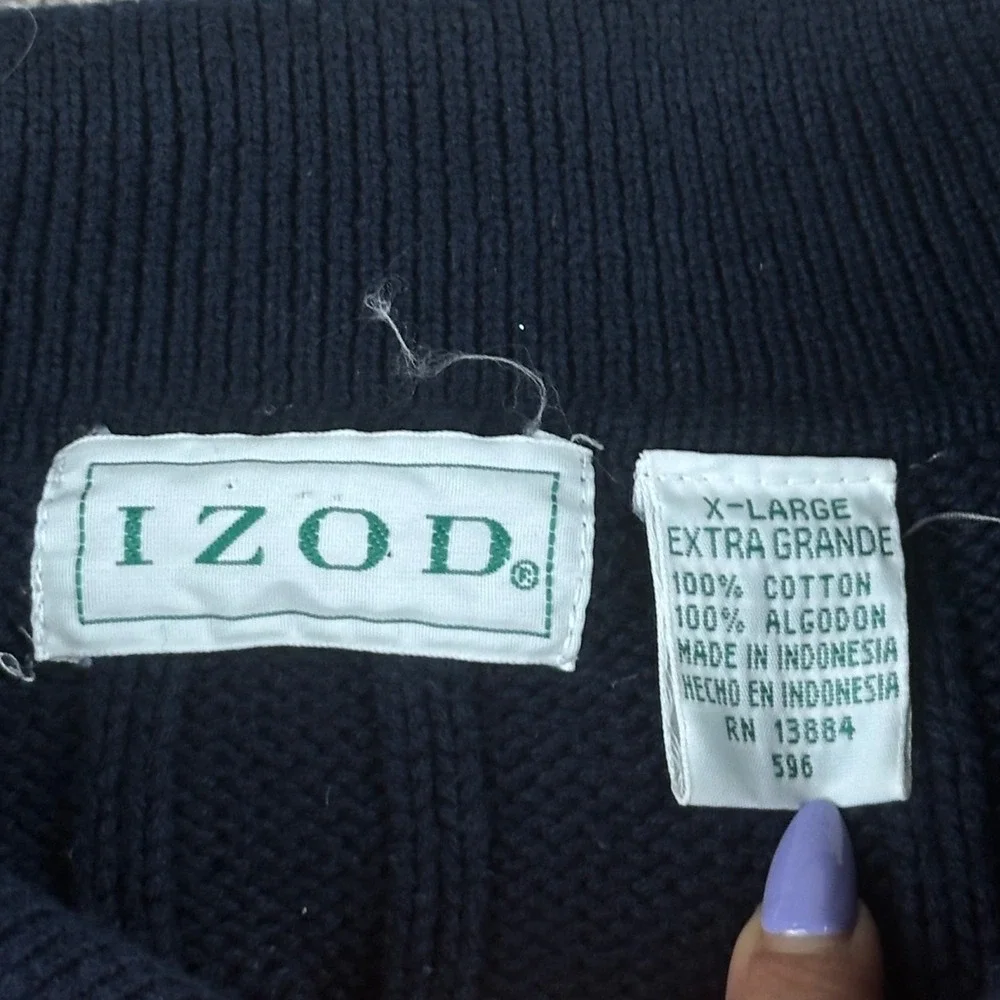 Izod Sweater Men XL Blue Cotton Cable Knit 1/4 Button Embroidered Crest Preppy